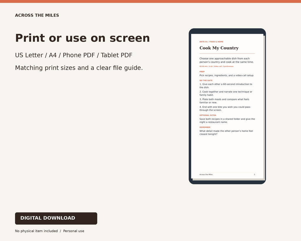 Print and screen formats for 52 Dates Across the Miles