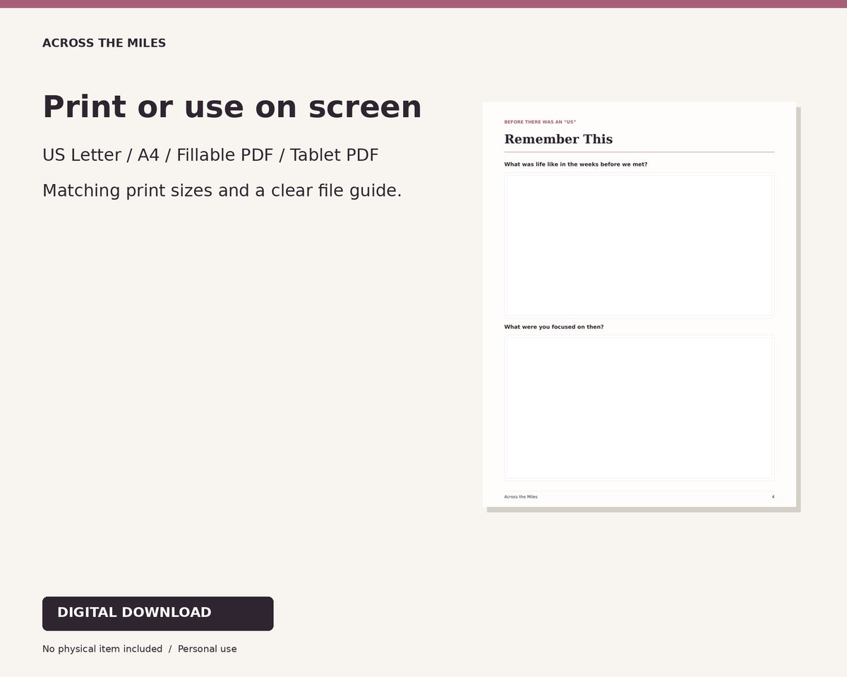 Print and screen formats for Our First Year Together