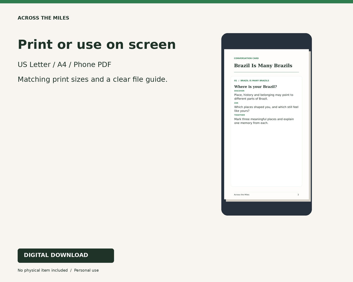 Print and screen formats for Understanding Brazil Together