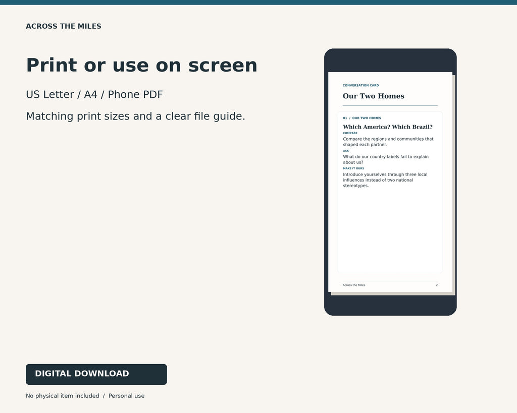 Print and screen formats for Two Worlds, One Us — USA + Brazil