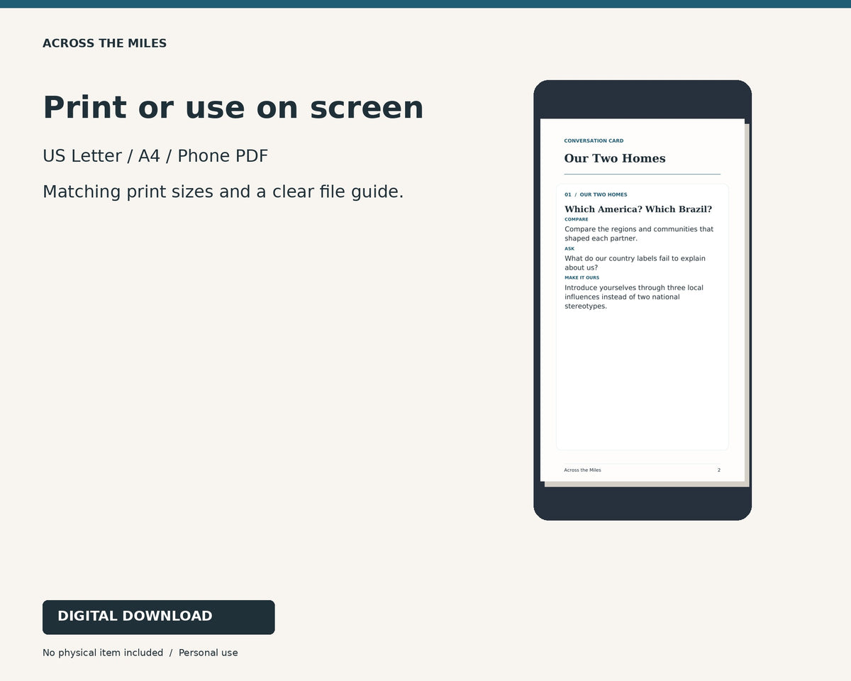 Print and screen formats for Two Worlds, One Us — USA + Brazil